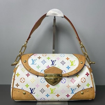 Authentic Louis Vuitton White Multicolor Monogram Shoulder Bag Gold Hardware