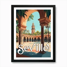 Vintage Seville, Spain - Classic Sp Framed Wall Art Poster Canvas Print Picture