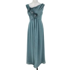KM Collections Milla Bell Dress Gown Womens 6 Gray Green Chiffon Rhinestones