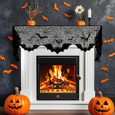 Gothic Black Lace Spider Web Mantle Scarf-Halloween Fireplace Cover for Doors, W