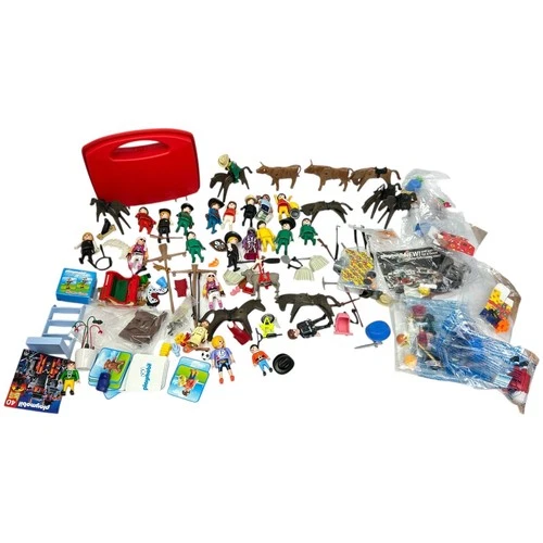 Playmobil Lot Figure Horses Parts Accessories Carrying Case Vintage to Modern
