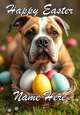 naiec4 Pitbull Welpe Frohe Ostern personalisierte Grußkarte A5 Schokoladenei