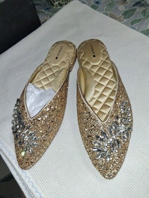BIRDIES The Swan Women's Sz 7 Jeweled Gunmetal Elegant Glittery Slip-On Mules