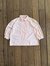 Vintage 70s Trissis Woman Pink Crossbody Ruffle Secretary Blouse Medium ButtonUp
