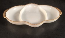 Vintage Fire King Oven Ware Divided Dish White Milk Glass W/Gold Trim 11"x 7.75”