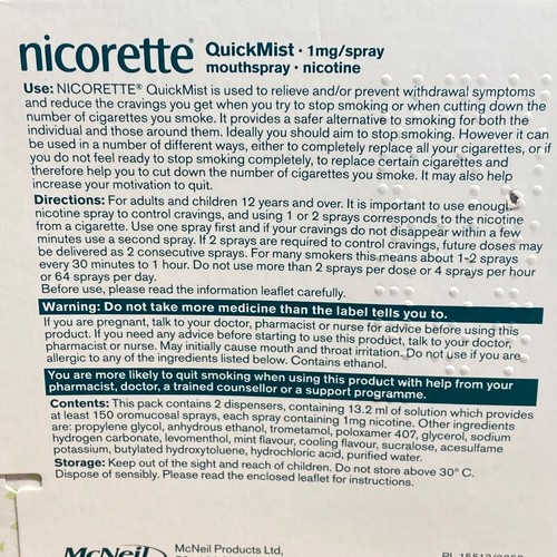 Quickmist Packshot 6 x Nicorette Quickmist Freshmint Mouthspray Nicotine Pack of 12 x 150 ...