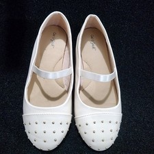 Cat Jack Girls White Studded Ballet Flats Shoes Kids Size 12