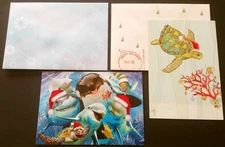 "Selfies Under The Sea", (2) Leanin Tree Christmas Cards, New With (2) Envelopes
