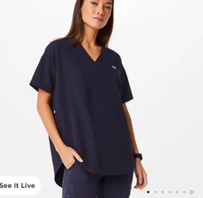 Figs Halle V-Neck Tunic Scrub Top Navy Blue Size Large Womens Pockets
