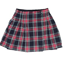 Y2K Oshkosh B'Gosh Girls 12 pleated plaid mini Skirt Red Black wrap around Lined