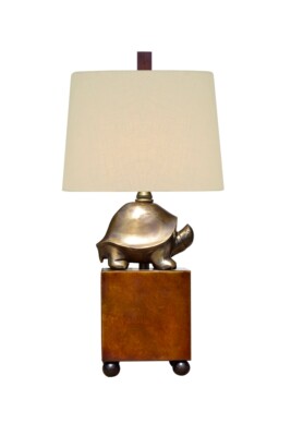 Table Lamp - Solid Casting Bronze Turtle with Jade Base  18''H 10''W 