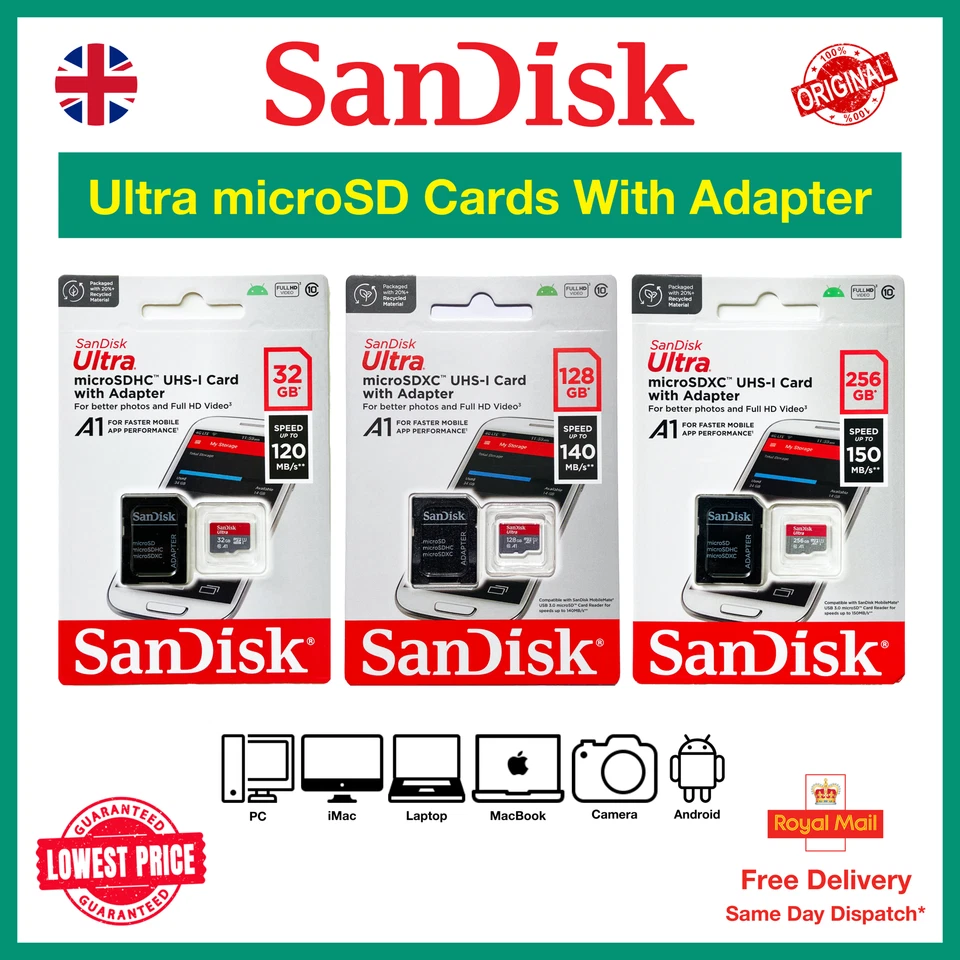 SanDisk Ultra 32/128/256 GB microSD Memory Card + SD Adapter, Free Delivery - Image 2 of 4