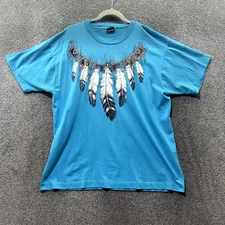 VTG 80's Screen Stars Best Graphic T-Shirt Men XL Blue Native Art Single Stitch