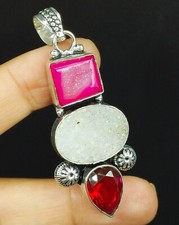 Natural Druzy Oval Gemstone 925 Sterling Silver Women's Pendant