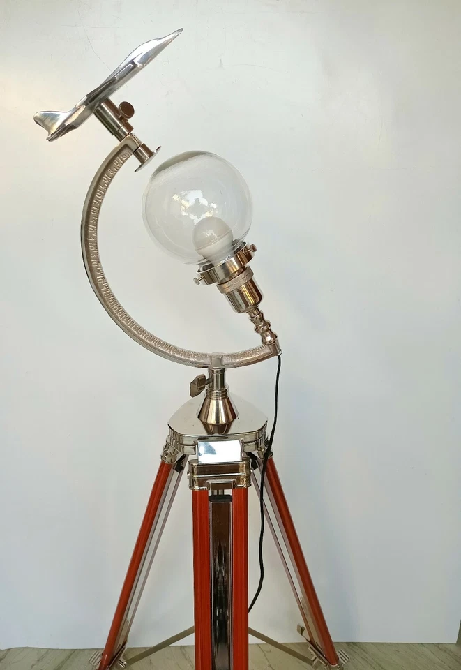 Thanksgiving Floor Lamp Vintage Style Tripod Lamp Glass Ball Big Lamp Airplane. - Image 4 of 4