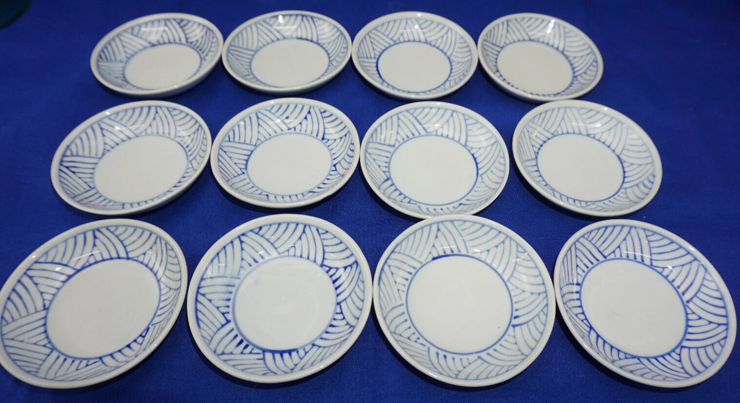 Blue Geometric (12) Sauce Bowls or Butter Pats, 3 1/2" (S11)