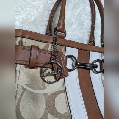 Coach Hampton Optic Signature Carryall Shoulder Bag, purse, brown