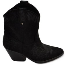Stivaletto camperos donna basso al polpaccio in camoscio nero con tacco cono  5 
