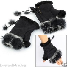 Ladies Fingerless Fur Hand Warmer Gloves-Colors Black,Red,Tan,Purple,Brown,Gray