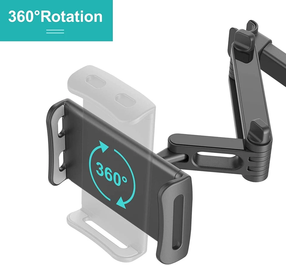 360° Car Headrest Mount Tablet Phone Holder Rotatable Stand Cradle for 4.7-10.5" - Image 2 of 4