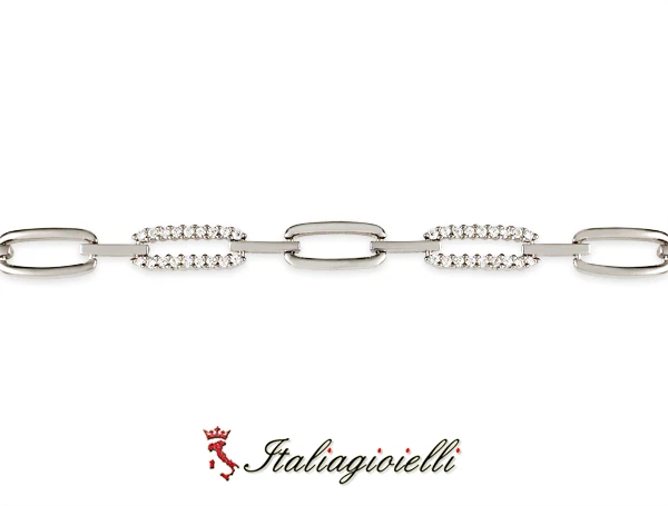 Raffinato Bracciale a Maglie Brillante in Argento 925 Rodiato Oro Bianco - Immagine 4 di 4
