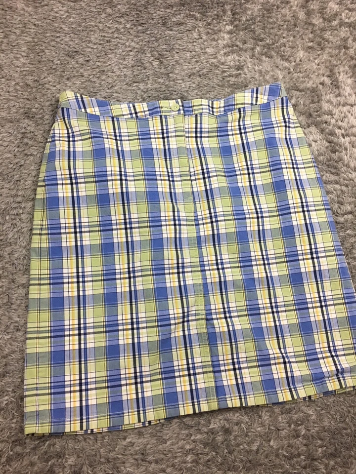 Falda corta recta a cuadros Eddie Bauer para mujer talla 14 azul verde algodón Foto 3 de 4