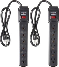 Amazon Basics 6-Outlet Surge Protector Power Strip Pack of 2, Black A220 