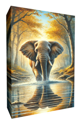 Elefant läuft Bach Bäume Wald Leinwand Wandbild Bild Druck alle Größen