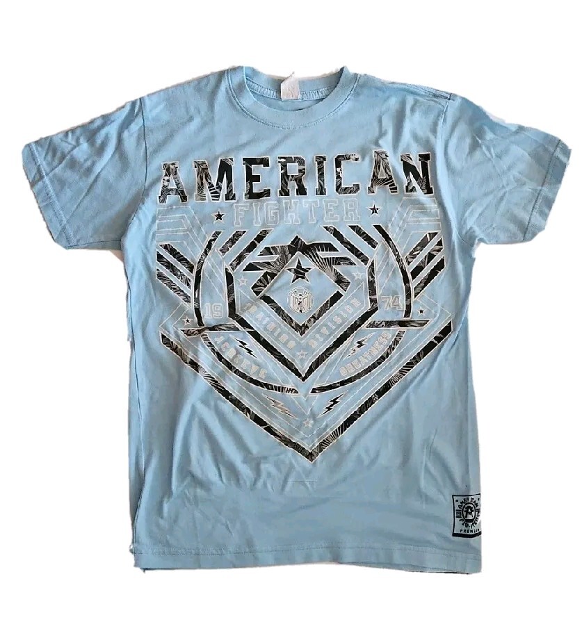 Buckle American Fighter Men's Small T-Shirt Light Blue Training