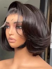 Short Bob Wigs Black Layered Cut 13x4 Lace Front Remy Human Hair Wigs 