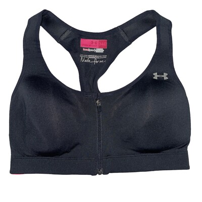 Under Armour Racerback Zip Front Wire Free Sports Bra Heat Gear