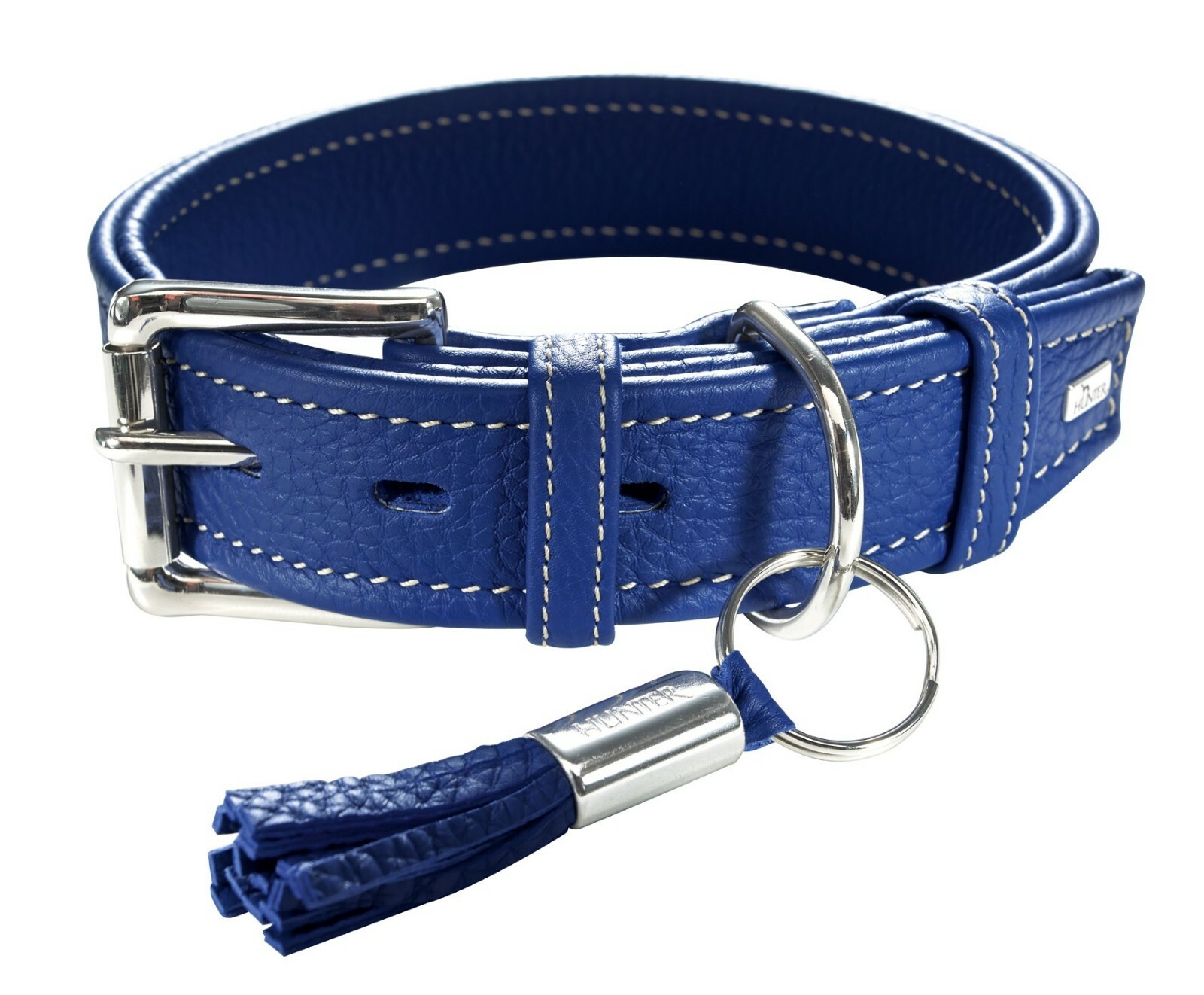 Collier chien Hunter Cannes en cuir de veau bleu fait main