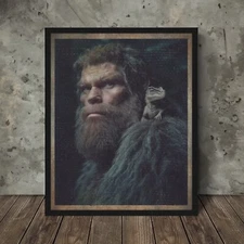 SASQUATCH DINOSAUR Portrait Wall Art, Bigfoot Dino Sci-fi Neanderthal Poster