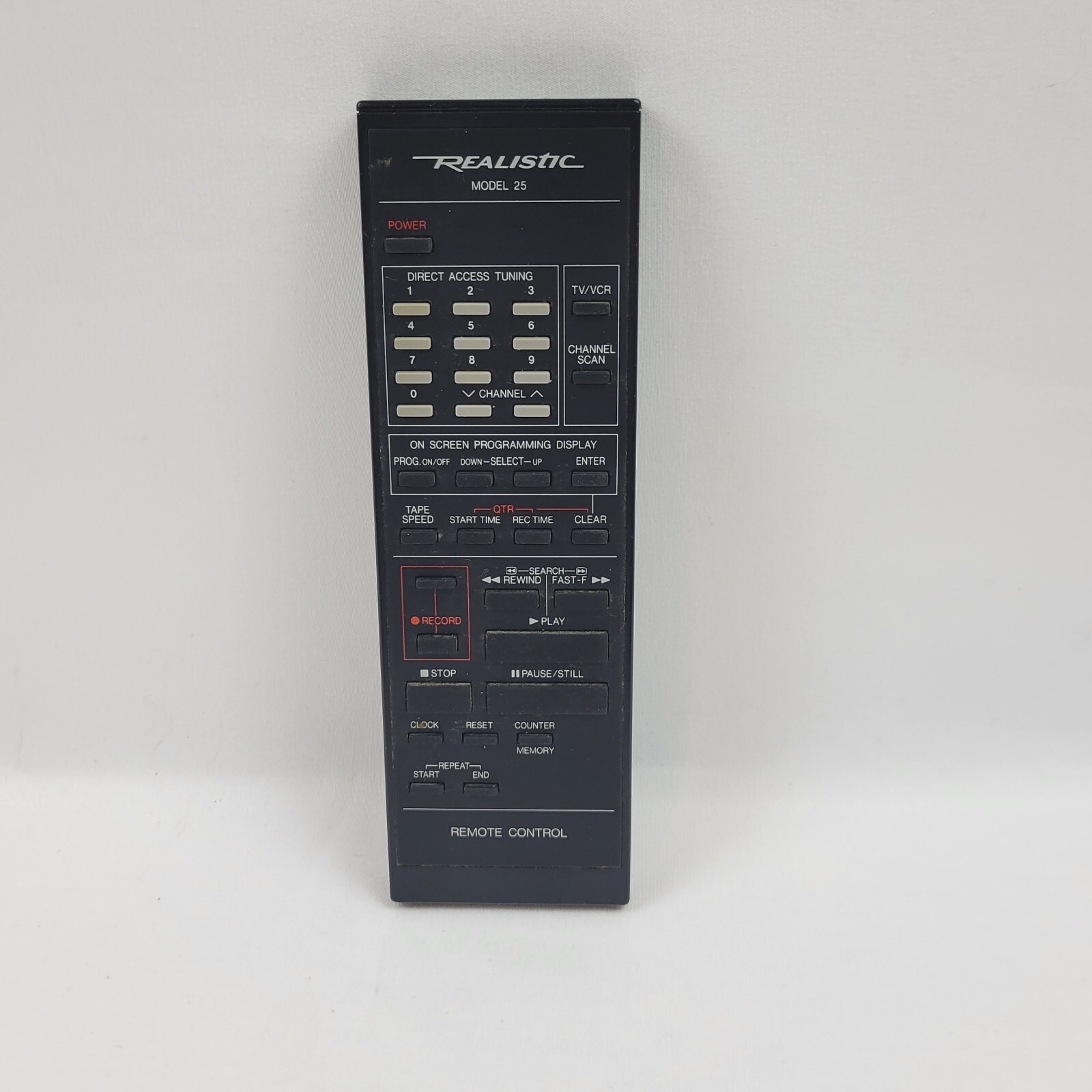Realistic Model 25 Remote Control, Black - VTG OEM Radio Shack for TV / VCR