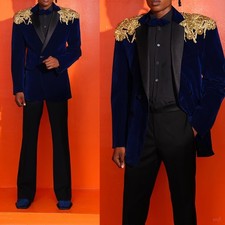 Velvet Tuxedo Rhinestone Men Suits Notch Lapel Single Breasted Party Cocktail