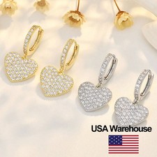 925 Sterling Silver Love Heart Full Zircon Earrings for Women Engagement Gift