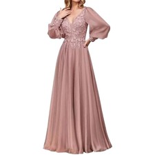 Lace Appliques Mother of The Bride Dresses Long Sleeve Formal Evening Chiffon