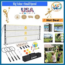 3-in-1 Volleyball Badminton Pickleball Net Set 17ft Adjustable Portable Black