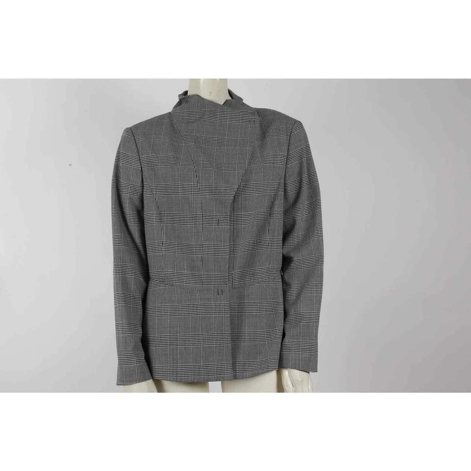 Piazza Sempione Gray Plaid Wool Blazer – Hidden Snap – Size 48 - Image 3 of 4