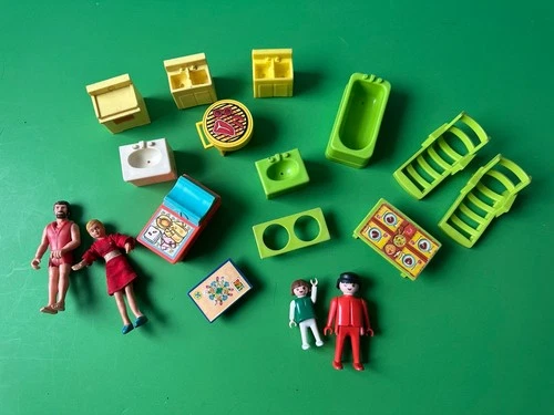 Vintage Fisher Price Kitchen, Lawn, And Bathroom Toy Set Lot Of 17