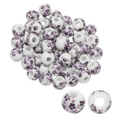 Porcelain flower beads 8mm 50pcs, purple orchid