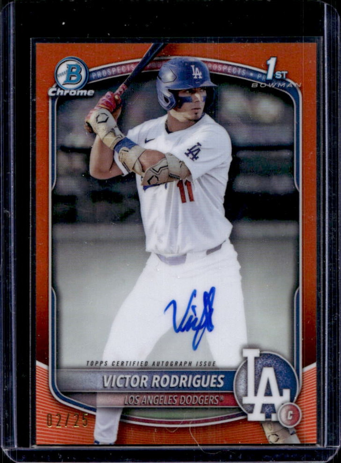 2025 Bowman Victor Rodrigues Chrome Auto Orange Refractor 1st Prospect #2/25