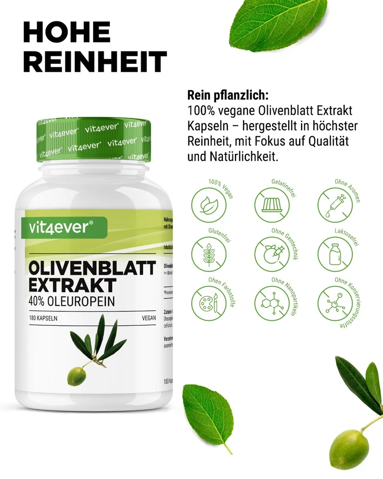 Olivenblatt Extrakt 750mg 180 vegane Kapseln mit 40% Oleuropein - Bild 3 von 4
