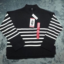 DKNY Womens XL Black White Striped Quarter Zip Turtle Neck Sweater DJ5RO975