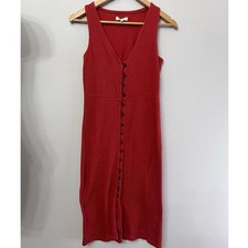 Madewell Corduroy Midi Jumper Dress Sz M Orange ButtonUp Streetwear Boho Fall 