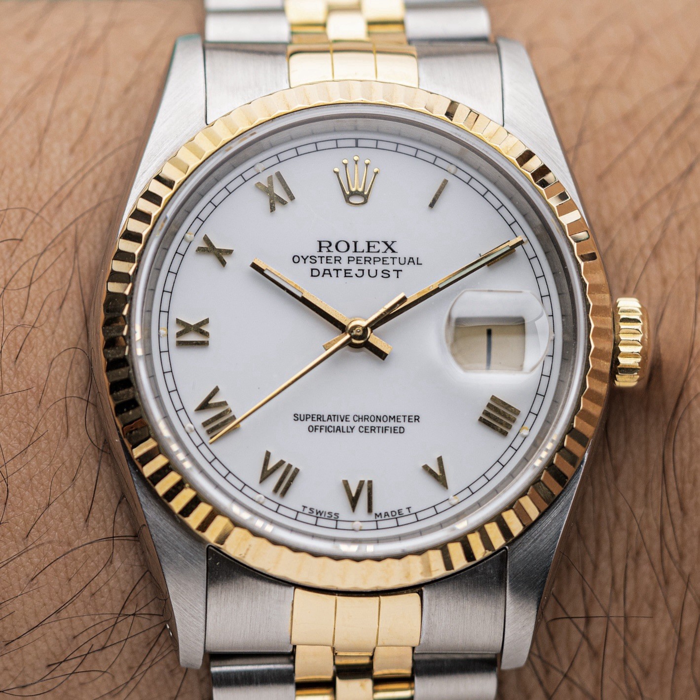 Rolex Datejust 36mm 1991 Box & Papers White Roman Numeral Jubilee Ref. 16233