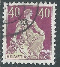 1924-25 SWITZERLAND USED ALLEGORY OF HELVETIA 40 CENT COARSE PAPER - US2-5