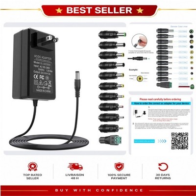 24V 3A AC DC Power Adapter with 11 Changeable Plug Tips, 72W Universal Charger