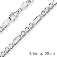 4,9Mm Figarokette Diamantiert Collier Halskette Aus 925 Silber Rhodiniert 55Cm