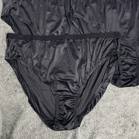 3 Pair Vintage Bali 24602 Black Nylon Satin High Cut Brief Panties Size 13 Panty